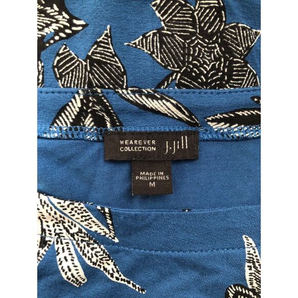 J.Jill Wearever Collection Blue Floral Shirt Size Medium Women's Short Sleeve - Picture 7 of 9
